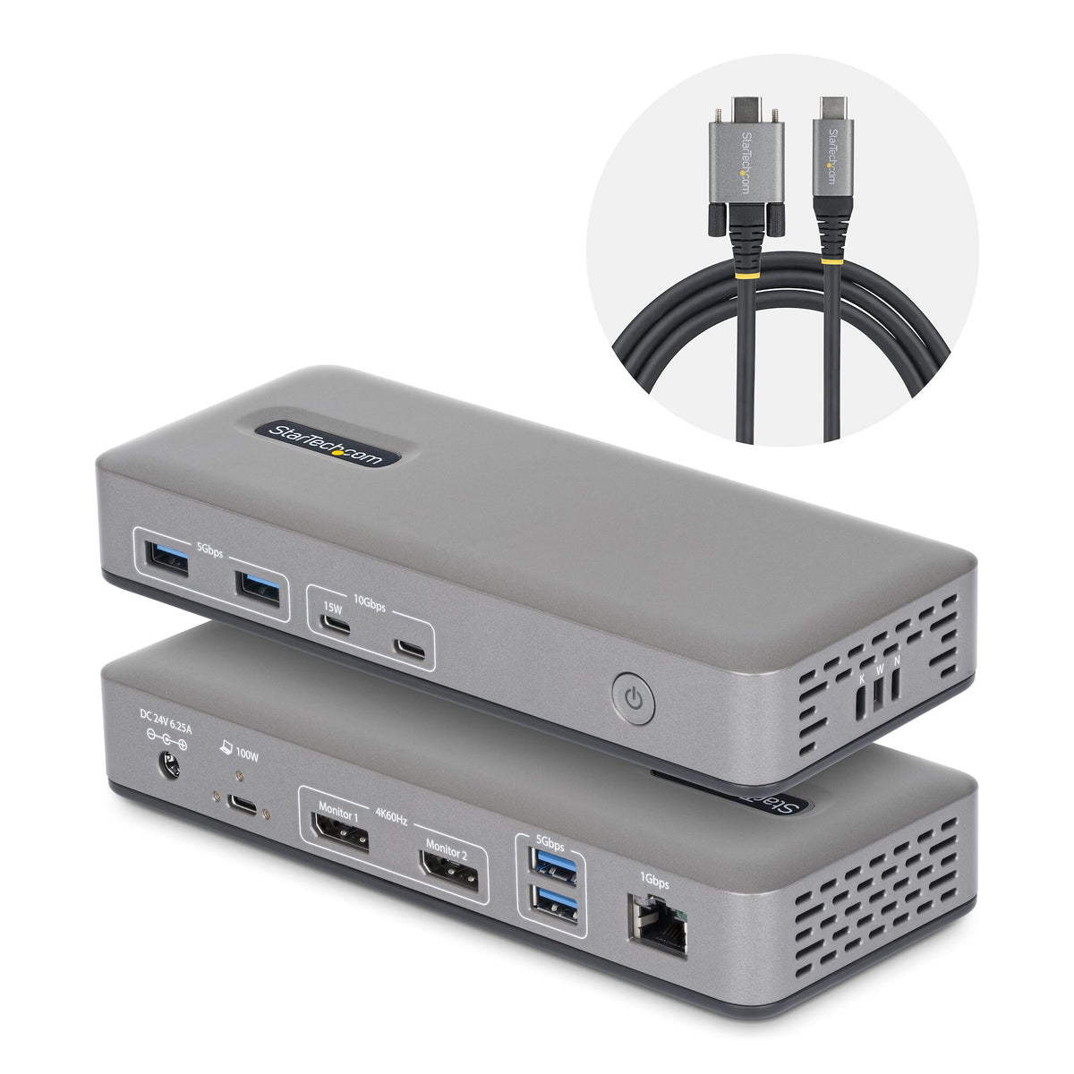 StarTech.com Dual-Monitor USB-C Docking Station, DisplayPort, 4K 60Hz, 100W Laptop Charging, 1GbE, Driverless, Multi-Monitor Dock For Windows