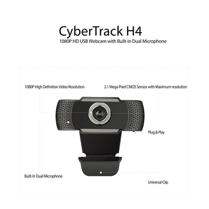 Adesso CyberTrack H4 webcam 2.1 MP 1920 x 1080 pixels USB 2.0 Black, Silver