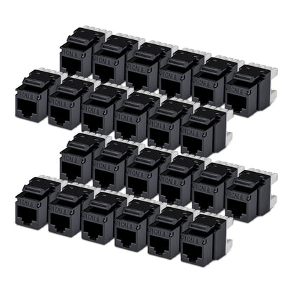 StarTech.com Cat6 Keystone Jack, 24-Pack RJ45 Ethernet Keystone Jacks, UTP Cat6 Wall Jack, 180-Degree 110 Punch Down, Black