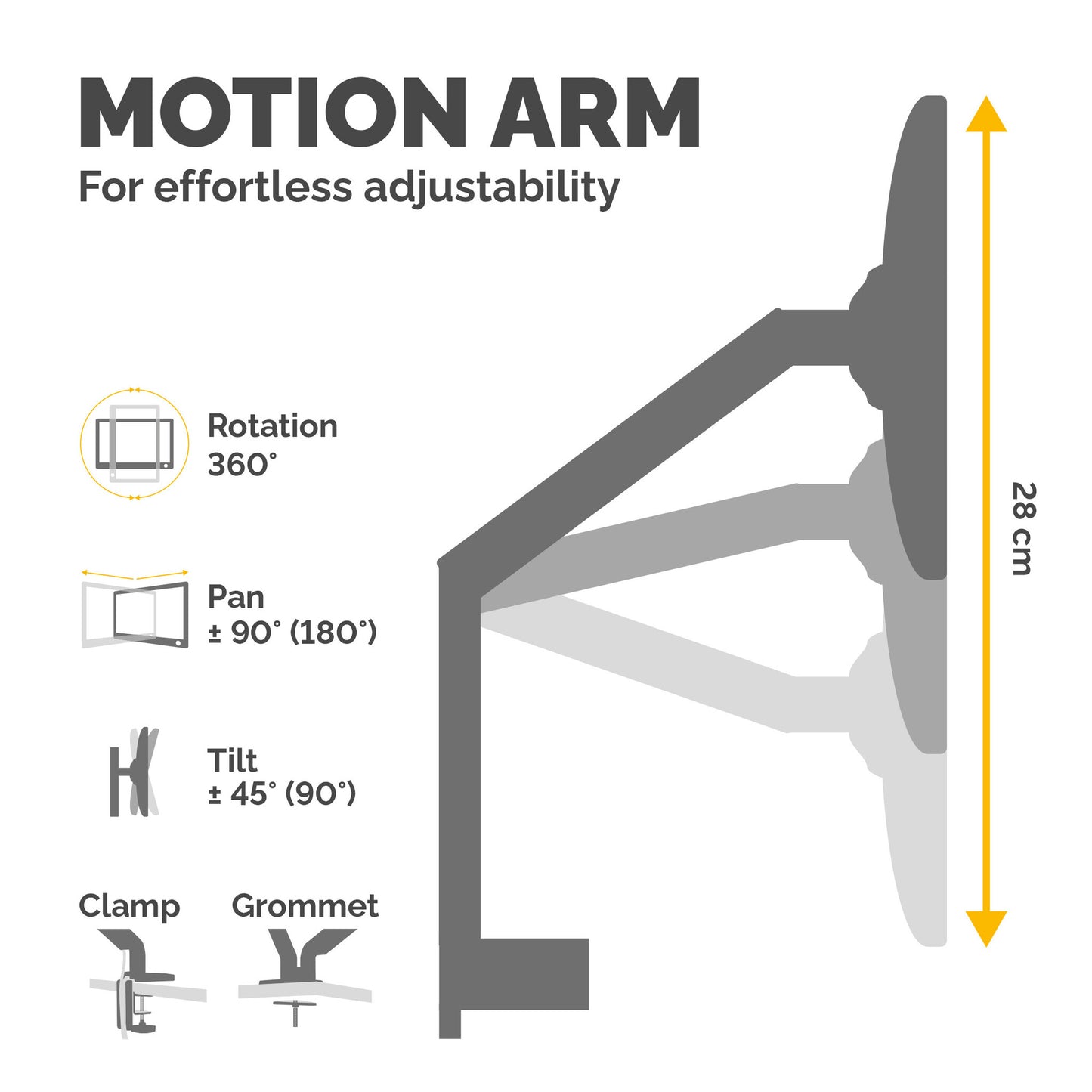 Fellowes Platinum Series Monitor Arm - Monitor Mount for 8KG 40 Inch Screens - Adjustable Monitor Desk Mount - Tilt 45° Pan 180° Swivel 360° Rotation 360°, VESA 75 x 75/100 x 100 - Black
