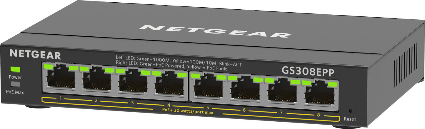NETGEAR GS308EPP Managed L2/L3 Gigabit Ethernet (10/100/1000) Power over Ethernet (PoE) Black