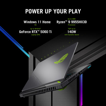 ASUS ROG Strix G16 G614PM-RV007W AMD Ryzen™ 9 8940HX Laptop 40.6 cm (16") WUXGA 16 GB DDR5-SDRAM 1 TB SSD NVIDIA GeForce RTX 5060 Wi-Fi 6E (802.11ax) Windows 11 Home Black, Grey