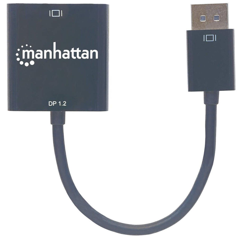 Manhattan DisplayPort 1.2a to DVI-D 24+1 Adapter Cable, 1080p@60Hz, 23cm, Male to Female, Active, Equivalent to DP2DVIS, Compatible with DVD-D, Black, Three Year Warranty, Polybag