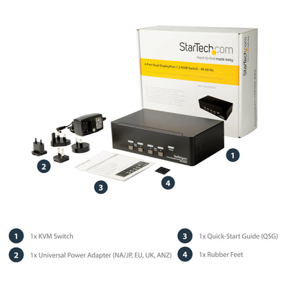 StarTech.com 4-Port Dual DisplayPort KVM Switch - 4K 60Hz - TAA