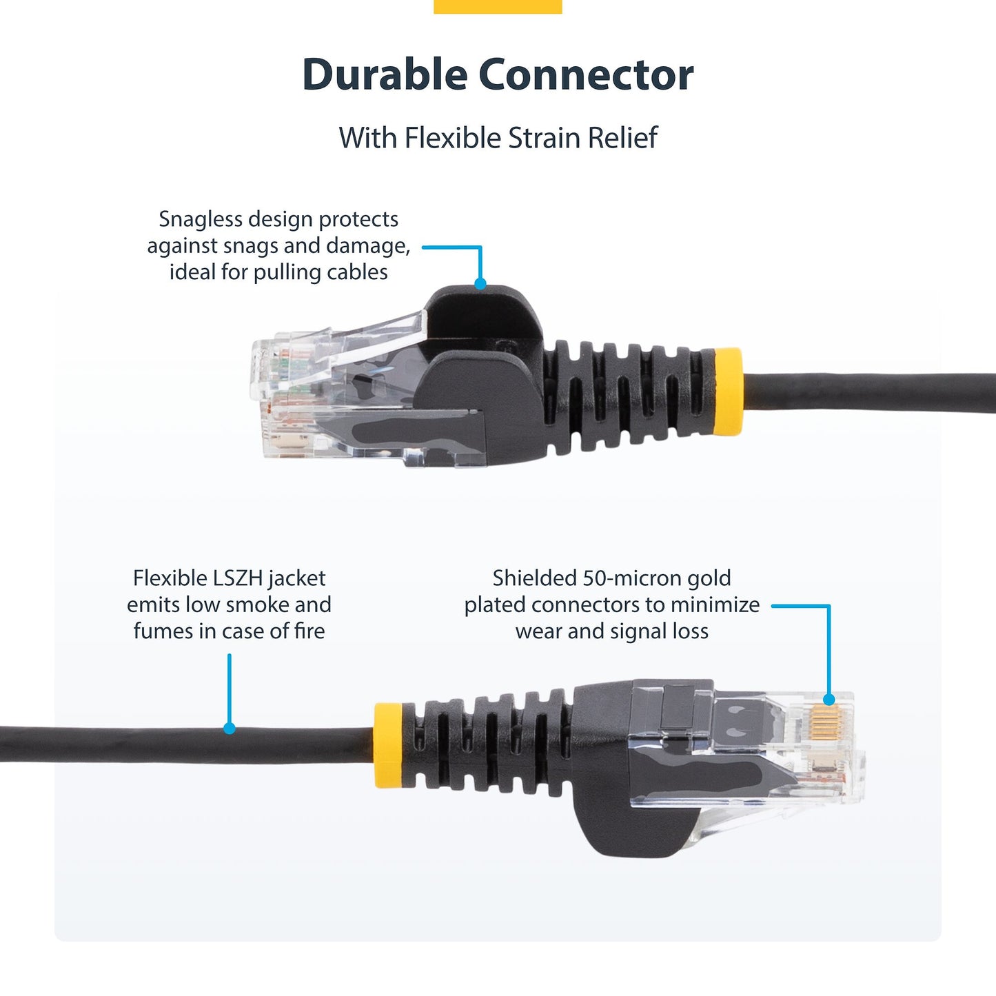 StarTech.com 25cm White Slim CAT6 Ethernet Cable, Snagless, 100W PoE, UTP, LSZH, 28AWG Pure Bare Copper Wire, Slim RJ45 Network Patch Cord w/Strain Reliefs, Individually Tested
