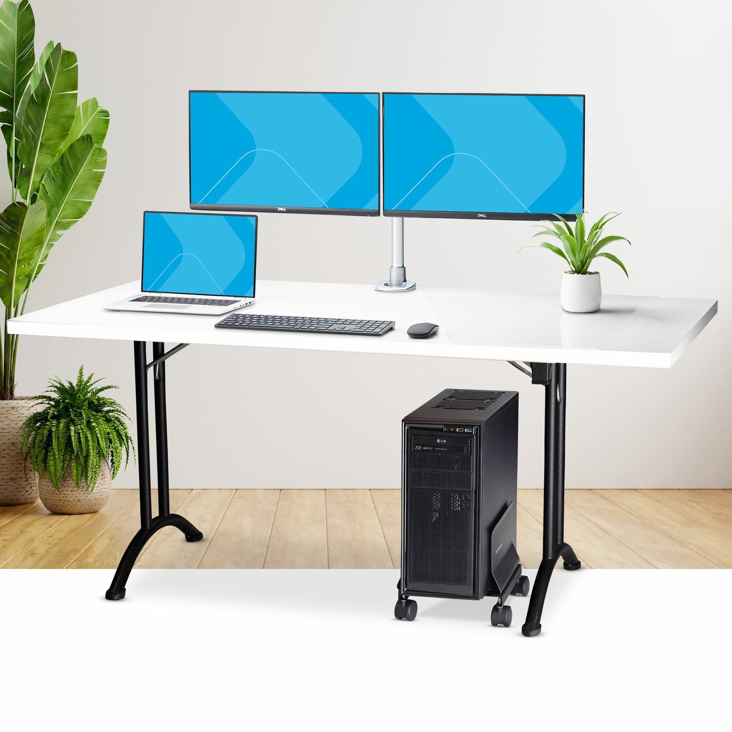 StarTech.com Computer Tower Cart, Rolling Mobile CPU Caddy on Wheels (Casters), Max Load 46.3lb/21kg, Adjustable PC Case Mount, Desktop Floor Stand, Steel Dolly