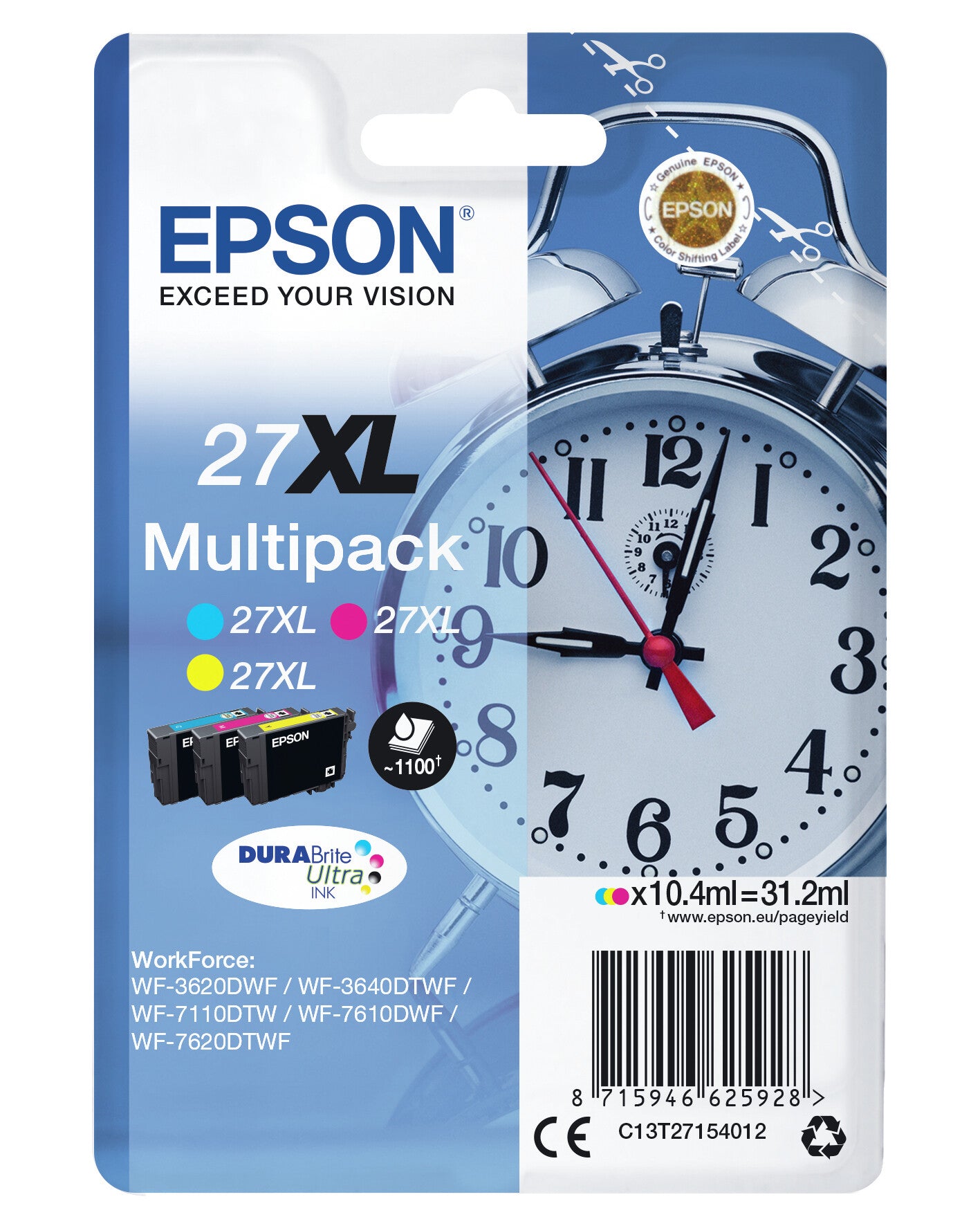 Epson Alarm clock Multipack 3-colour 27XL DURABrite Ultra Ink