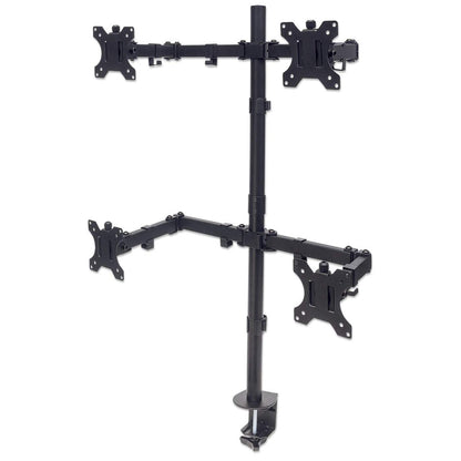 Manhattan Quad Desk Mount for TV & Monitors, For screens 10" to 27", Stand or Clamp Assembly, VESA compatibility: 75x75 and 100x100mm - check the dimensions of the four mounting holes on back of screen to ensure it fits, Max 8kg (each), Black, Bracket