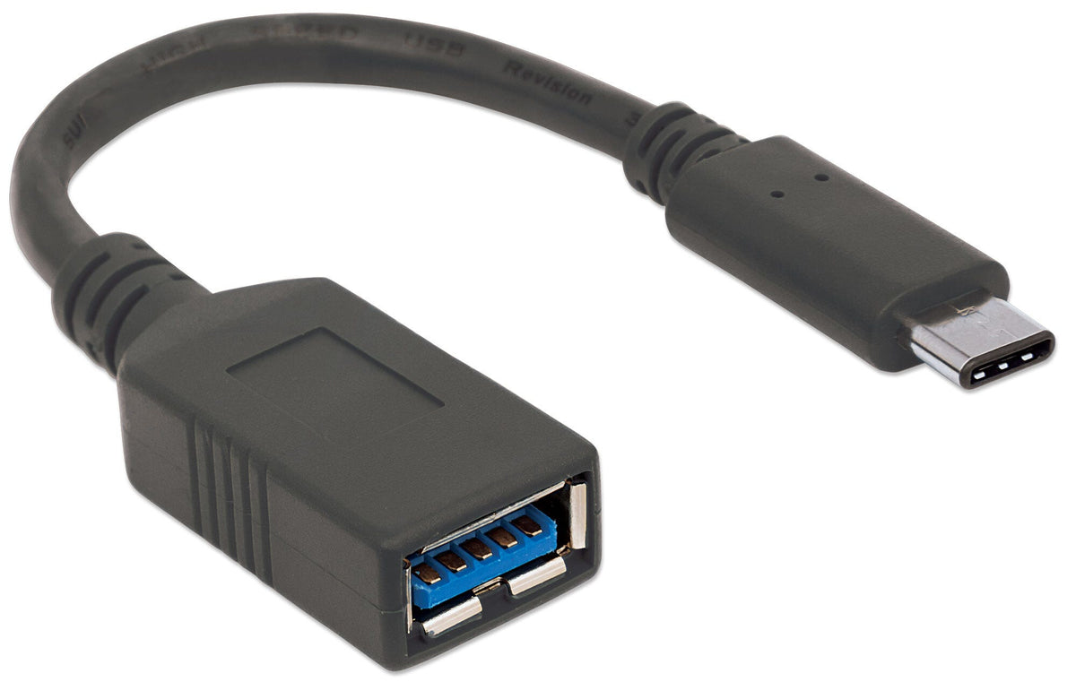Manhattan USB-C Male to USB-A Female Adapter Cable, 15cm, USB 3.0 (aka USB 3.2 Gen 1), 5 Gbps, 3A Fast Charging, USB-IF Certified, SuperSpeed USB, Black, Lifetime Warranty, Equivalent to USB31CAADP