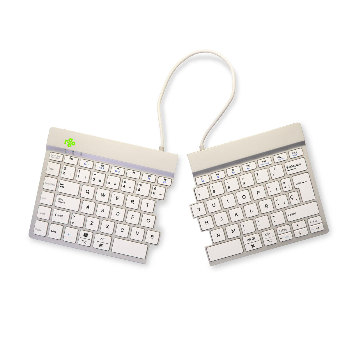 R-Go Tools Ergonomic keyboard R-Go Split Break with break software, ergonomic split keyboard, QWERTY (ES), Bluetooth, white