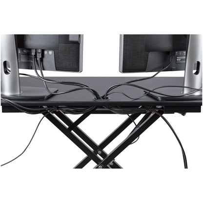StarTech.com Corner Sit Stand Desk Converter with Keyboard Tray - Large Surface (35" x 21") - Height Adjustable Ergonomic Desktop/Tabletop Standing Workstation - Supports Dual Monitors - TAA
