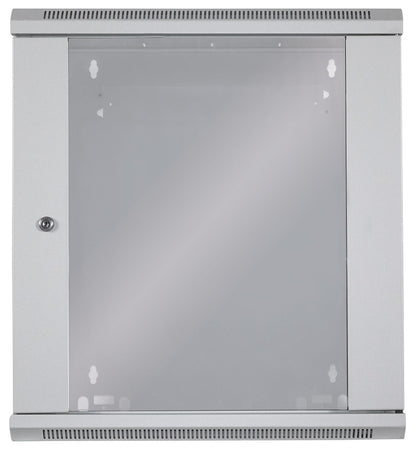 Intellinet Network Cabinet, Wall Mount (Standard), 12U, Usable Depth 260mm/Width 510mm, Grey, Flatpack, Max 60kg, Metal & Glass Door, Back Panel, Removeable Sides, Suitable also for use on desk or floor, 19",Parts for wall install (eg screws/rawl plugs) n