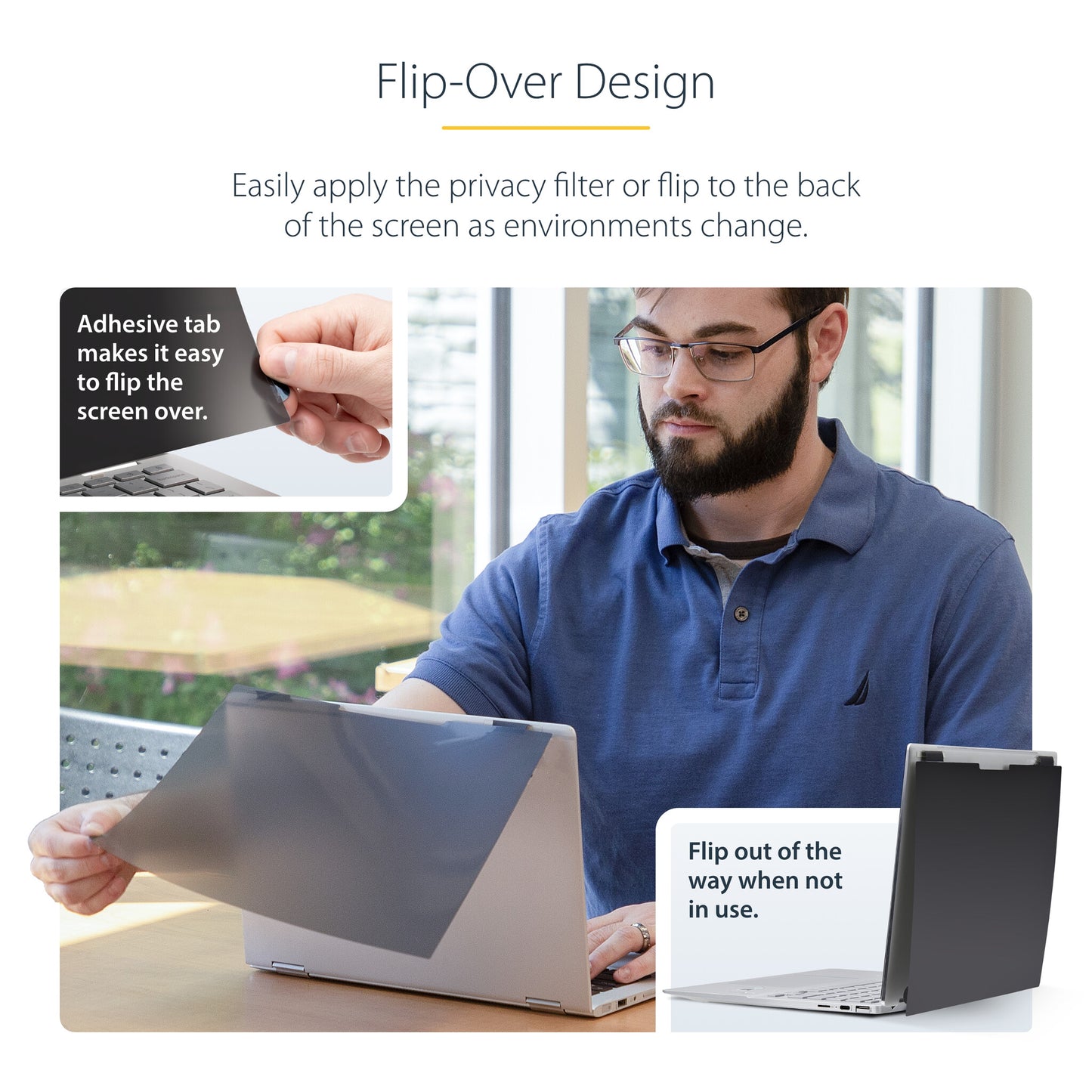 StarTech.com 13.5-inch 3:2 Flip-Over Privacy Screen with Touch, Anti-Glare Privacy Filter, Laptop Monitor Screen Protector with 51% Blue Light Reduction