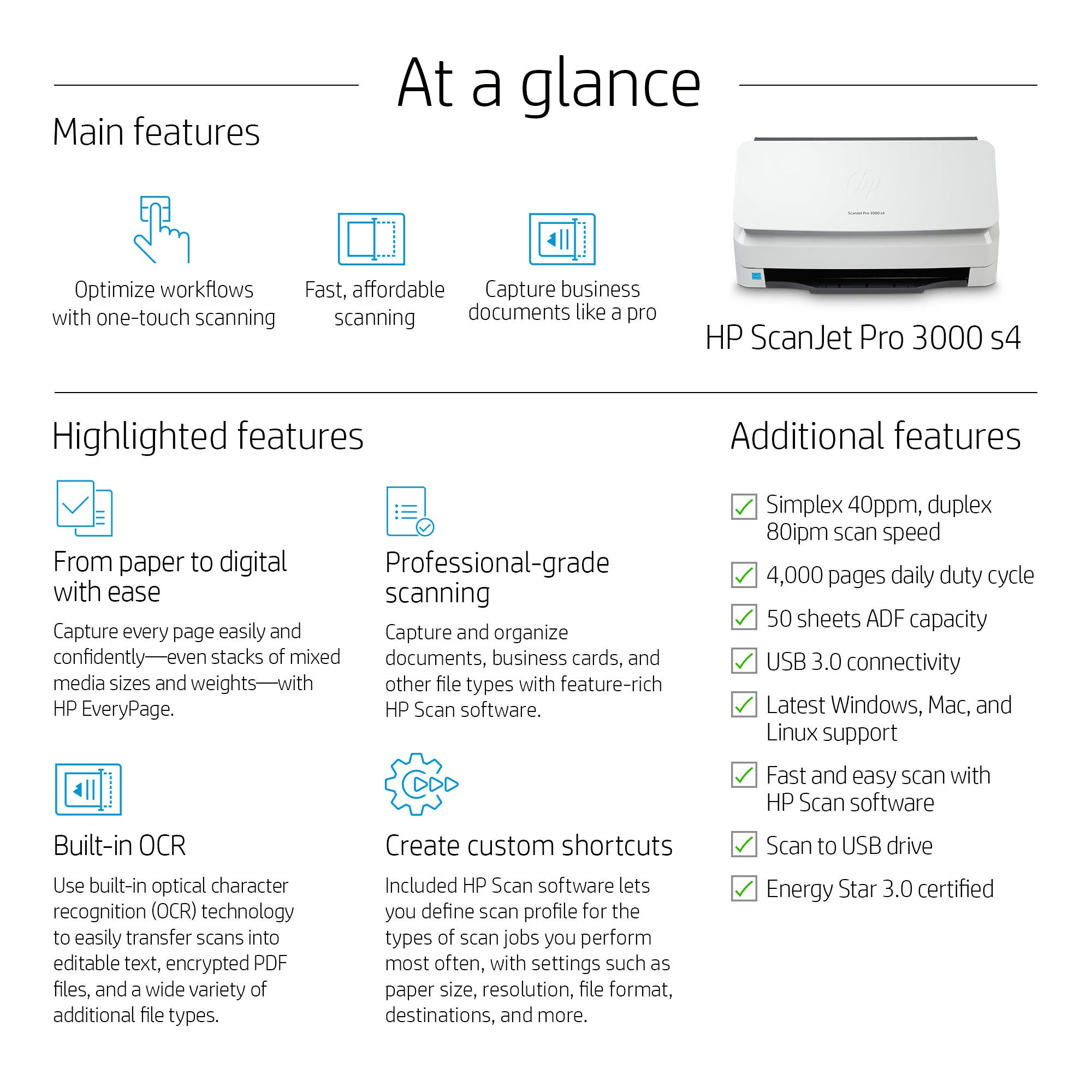 HP ScanJet Pro 3000 s4 Sheet-fed scanner 600 x 600 DPI A4 Black, White