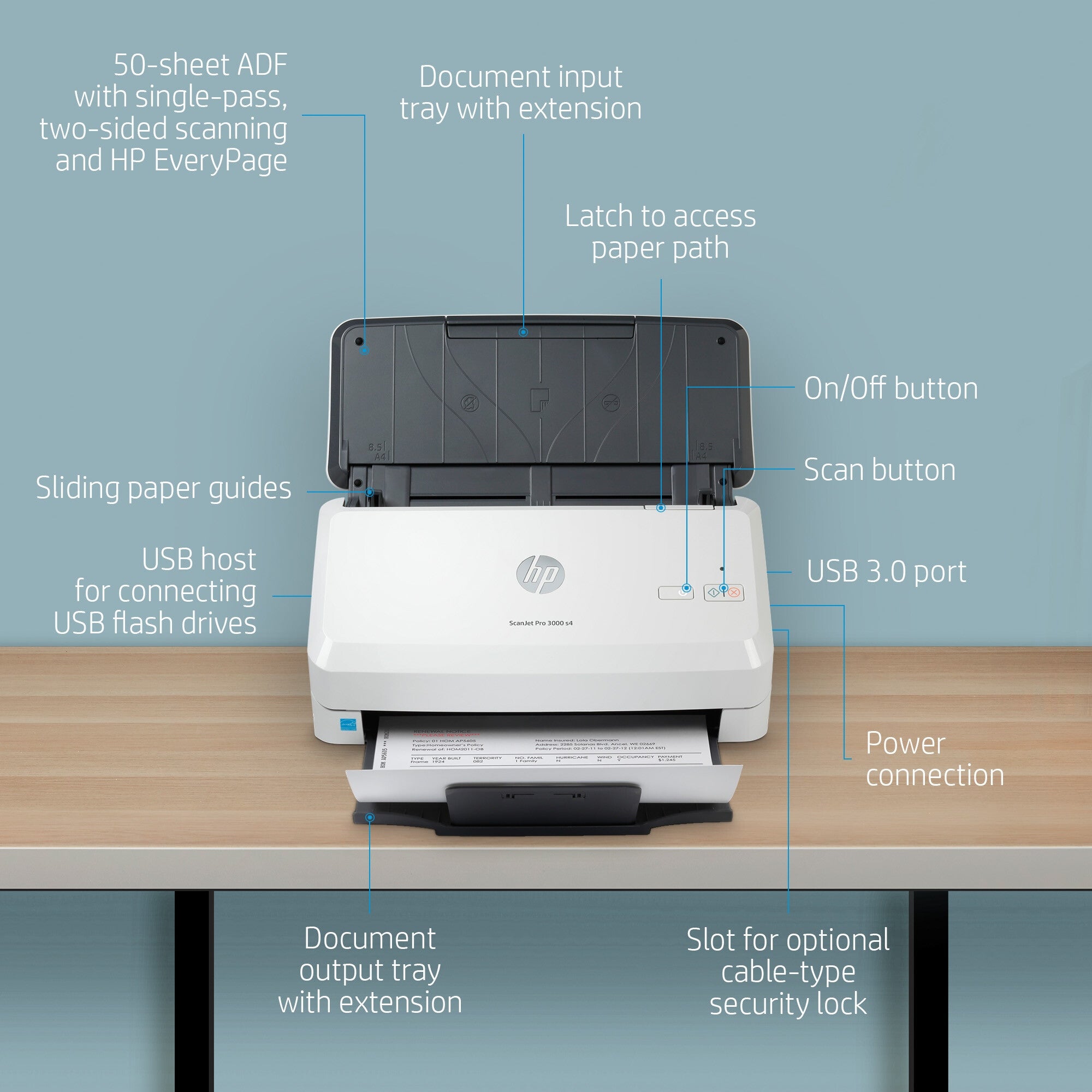 HP Scanjet Pro 3000 s4 Sheet-fed scanner 600 x 600 DPI A4 Black, White