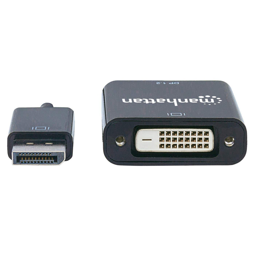 Manhattan DisplayPort 1.2a to DVI-D 24+1 Adapter Cable, 1080p@60Hz, 23cm, Male to Female, Active, Equivalent to DP2DVIS, Compatible with DVD-D, Black, Three Year Warranty, Polybag