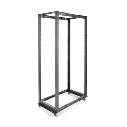 StarTech.com 4-Post 42U Mobile Open Frame Server Rack, Four Post 19" Network Rack with Wheels, Rolling Rack with Adjustable Depth for Computer/AV/Data/IT Equipment - Casters, Leveling Feet or Floor Mounting