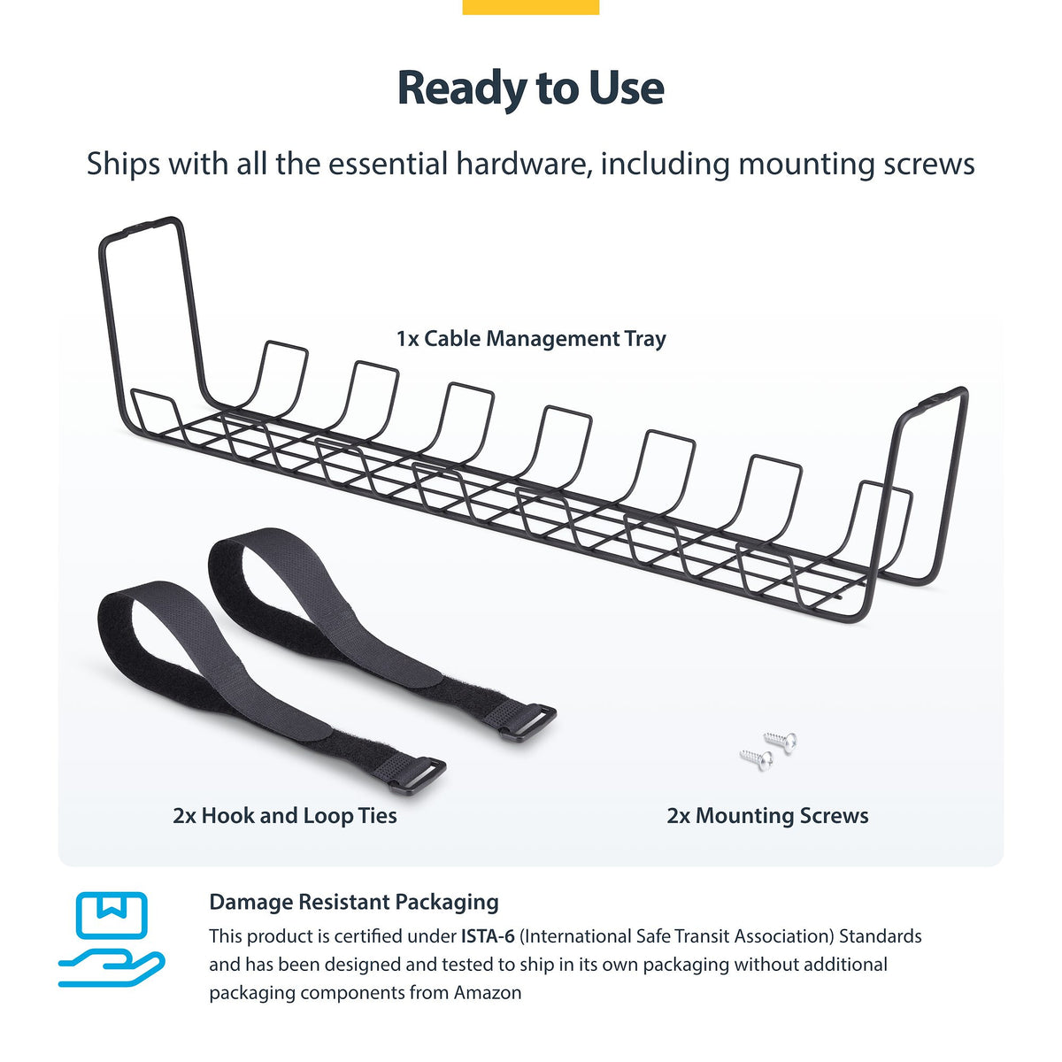 StarTech.com Under Desk Cable Management Tray, 24" Long, Metal Basket Style Cable Organizer, Screw-On Installation, Power Bar Holder, Metal, Black, TAA-Compliant