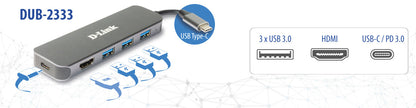 D-Link 5-in-1 USB-C Hub with HDMI/Power Delivery