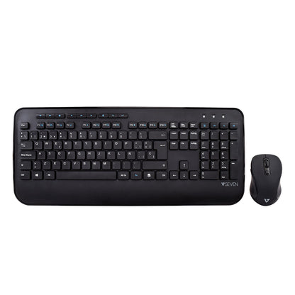 V7 CKW300ES Full Size/Palm Rest Spanish QWERTY - Black, Professional Wireless Keyboard and Mouse Combo – ES