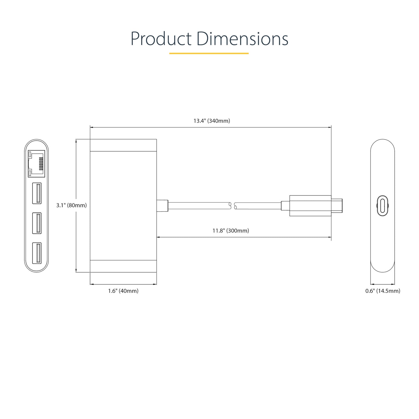 StarTech.com 3-Port USB-C Hub with Ethernet - 3x USB-A - Gigabit Ethernet - USB 3.0 5Gbps - Bus-Powered - 1ft/30cm Long USB Type-C Host Cable - GbE - Portable USB-C to USB-A Hub