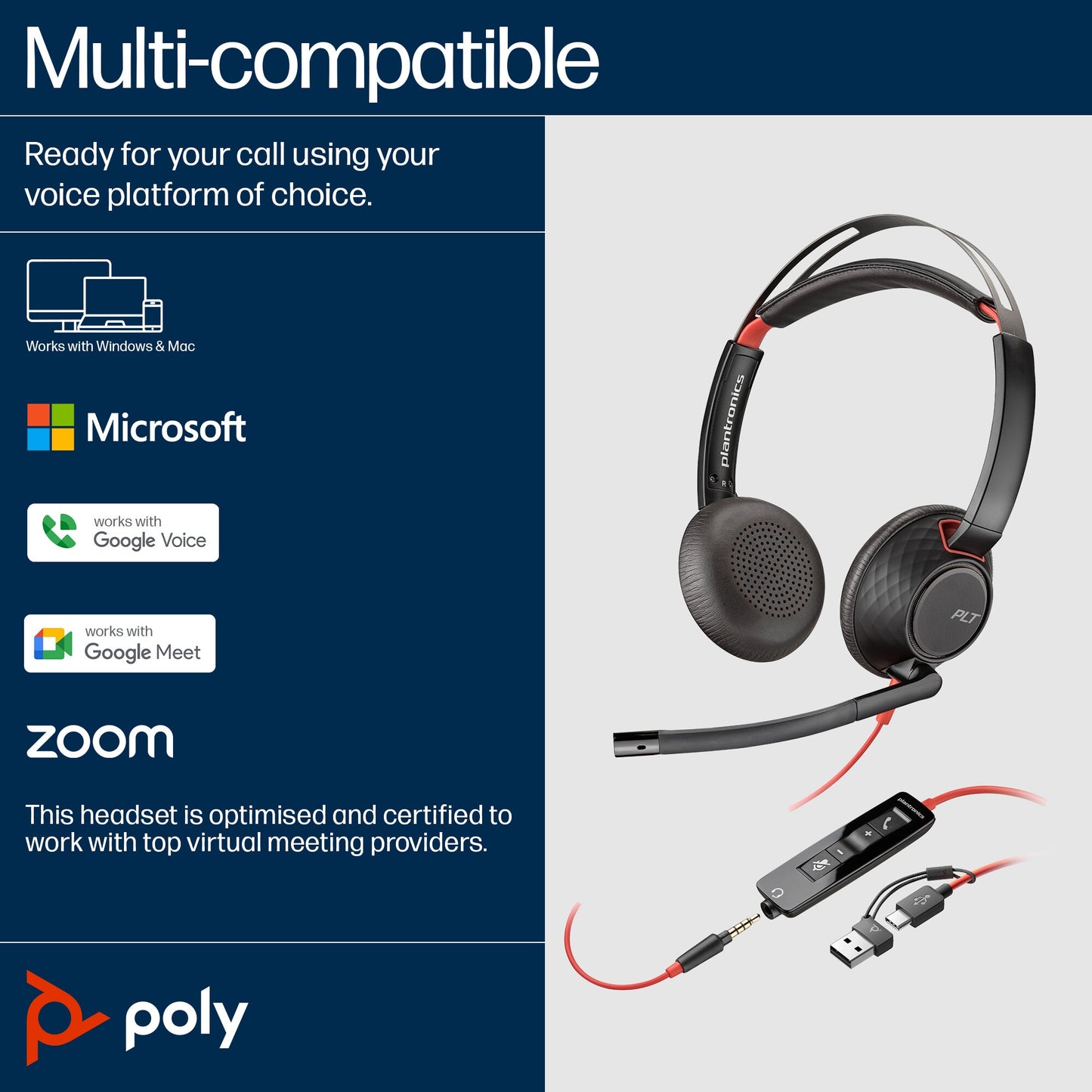 POLY Blackwire C5220 USB-C Headset +Inline Cable