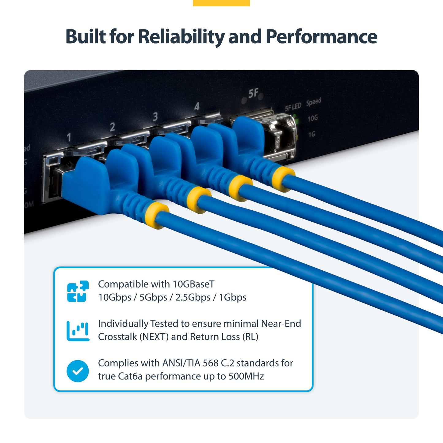 StarTech.com 15cm Blue Ultra Slim Cat6A Ethernet Cable, Snagless, FTP, Pure Bare Copper Wire, 34AWG Slim RJ45 Network Patch Cord, Individually Tested