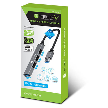 Techly IUSB32-HUB4A-3U2SLS laptop dock/port replicator Wired USB 3.2 Gen 1 (3.1 Gen 1) Type-A Grey