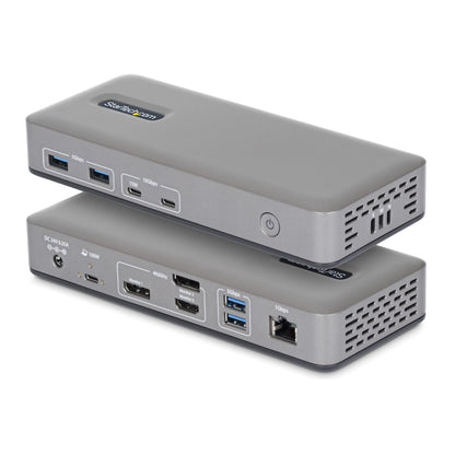 StarTech.com USB-C Docking Station Triple 4K Displays (2x 4K 60Hz, 1x 4K 30Hz), 100W Power Delivery, 6 USB Ports (10Gbps), Gigabit Ethernet, DisplayPort + HDMI, Driverless Windows Laptop Dock