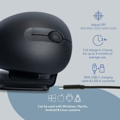 R-Go Tools Ergonomic mouse R-Go Twister, with break software, ambidextrous mouse for both hands, foldable, bluetooth and wired