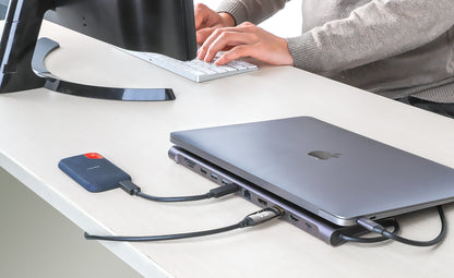 Manhattan USB-C Dock/Hub with Card Reader, Ports (x10): Audio 3.5mm, DisplayPort, Ethernet, HDMI (x2),USB-A (x3) and USB-C (x2),with PD 100W- requires external USB-C charger (not included). USB powered (no external power supply required) when PD is not in