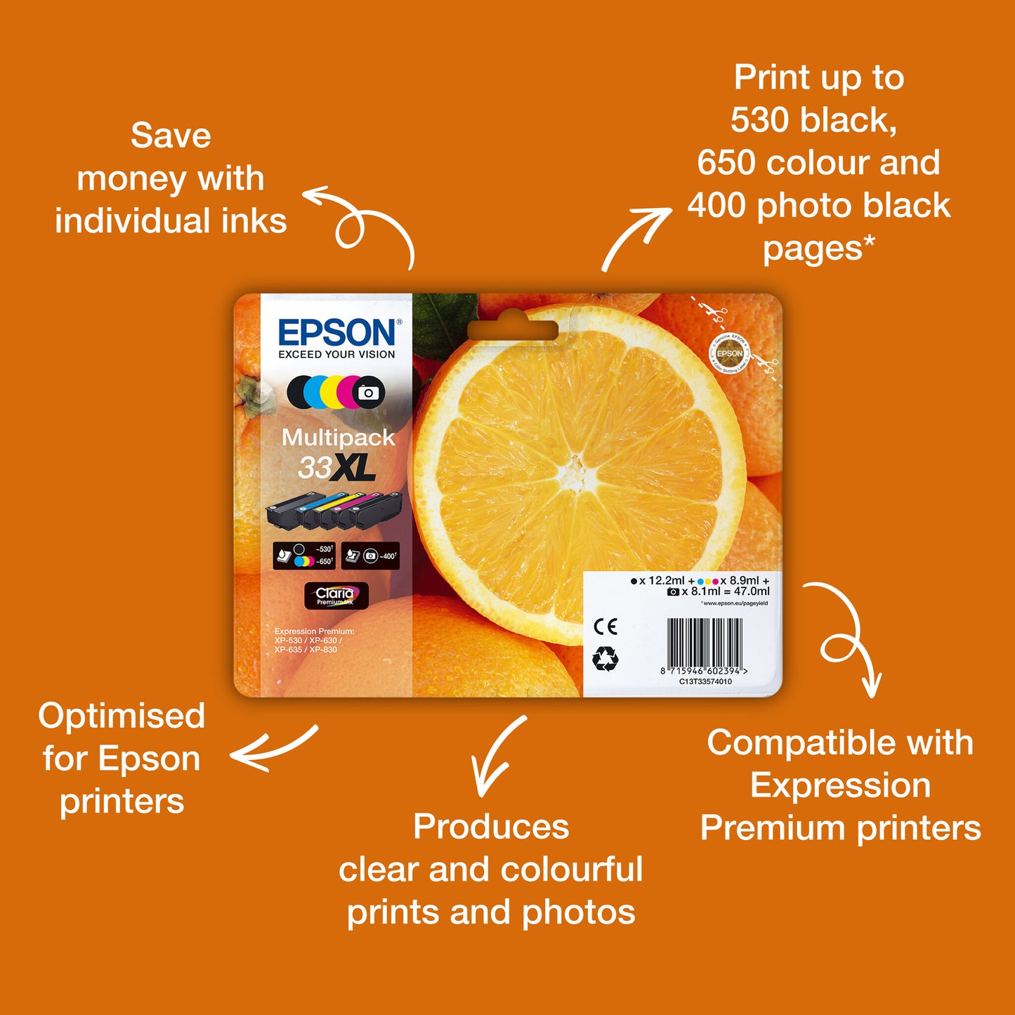 Epson Oranges 33XL Claria Premium Single Cyan Ink