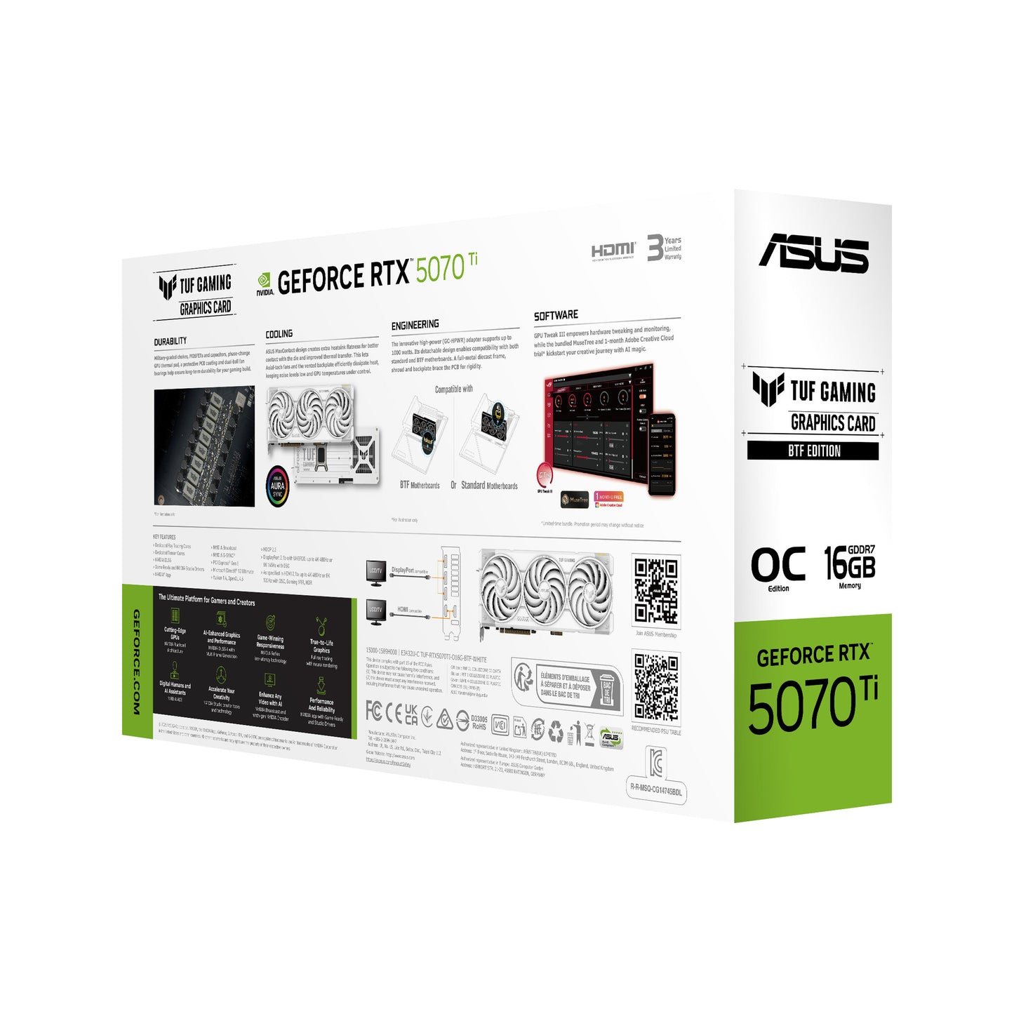 ASUS TUF Gaming TUF-RTX5070TI-O16G-BTF-WHITE NVIDIA GeForce RTX 5070 Ti 16 GB GDDR7