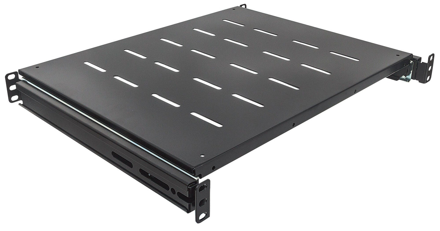 Intellinet 19" Sliding Shelf, 1U, For 600 to 800mm Depth Cabinets & Racks, shelf depth 350mm, Max weight 35kg, Black