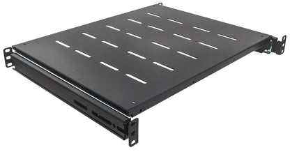 Intellinet 19" Sliding Shelf, 1U, For 600 to 800mm Depth Cabinets & Racks, shelf depth 350mm, Max weight 35kg, Black
