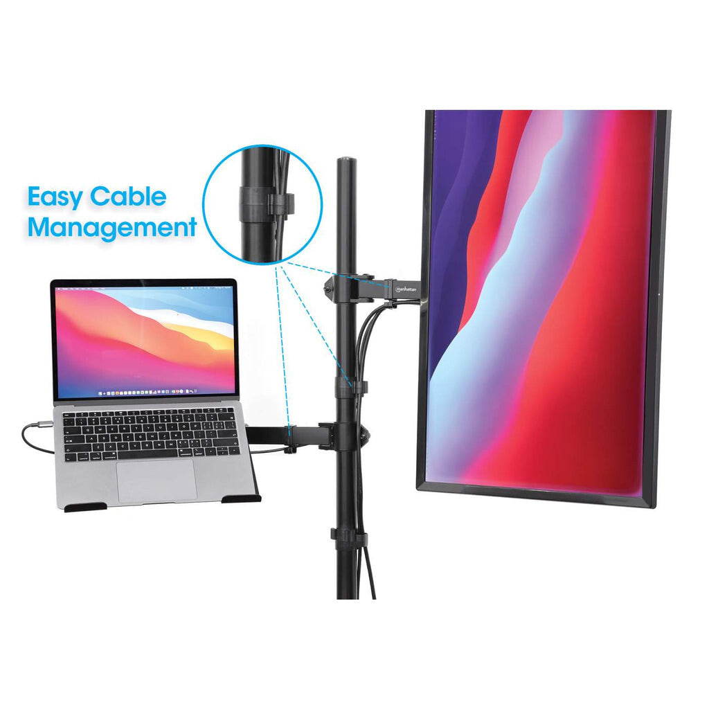 Manhattan Desk Mount for Monitors & Laptop Combo (Full Motion), For screens: 10-27", Laptop up to 17", Clamp Assembly, VESA compatibility: 75x75 and 100x100mm - check the dimensions of the four mounting holes on back of screen to ensure it fits, Max 8kg,