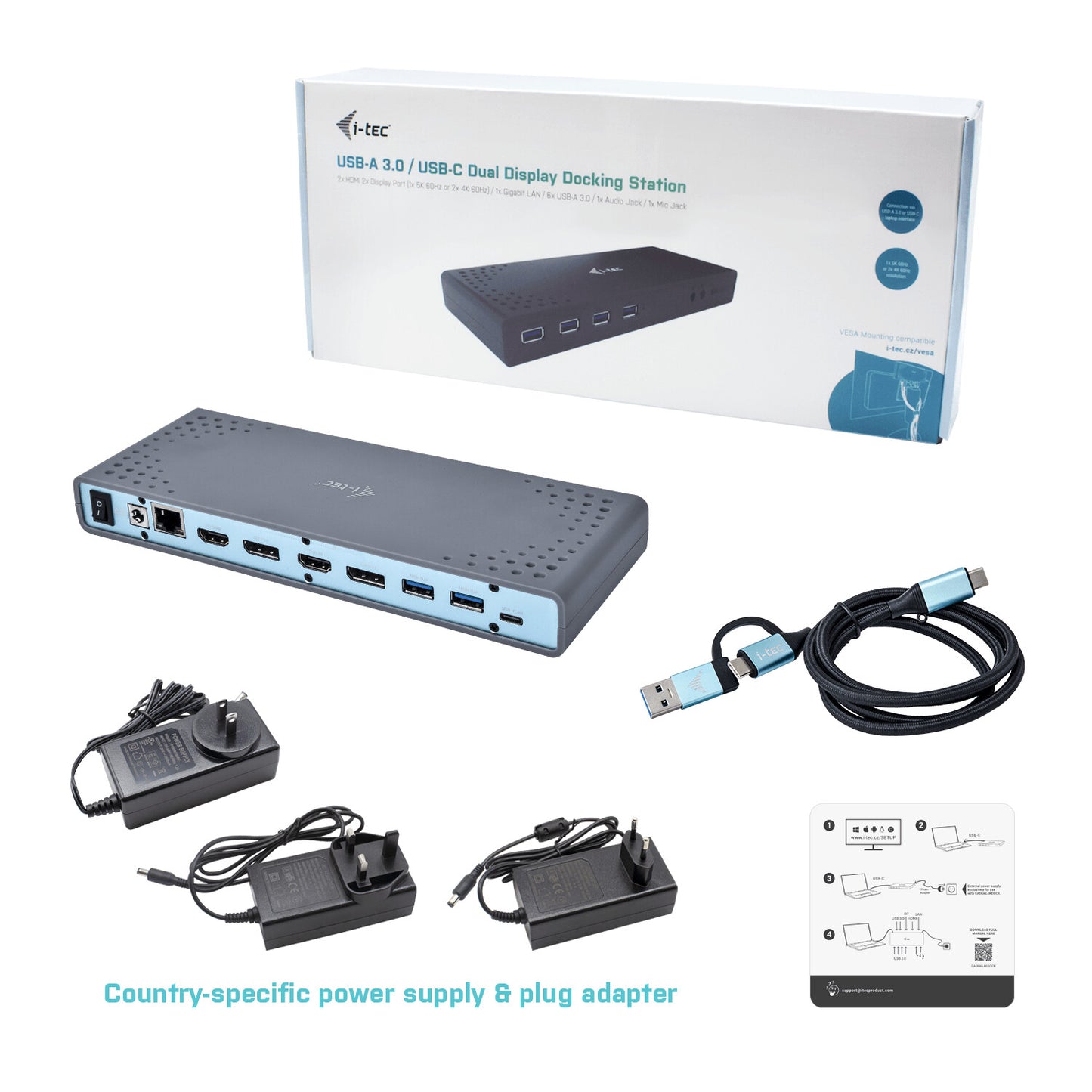 i-tec USB 3.0 / USB-C / Thunderbolt 3 Dual Display Docking Station