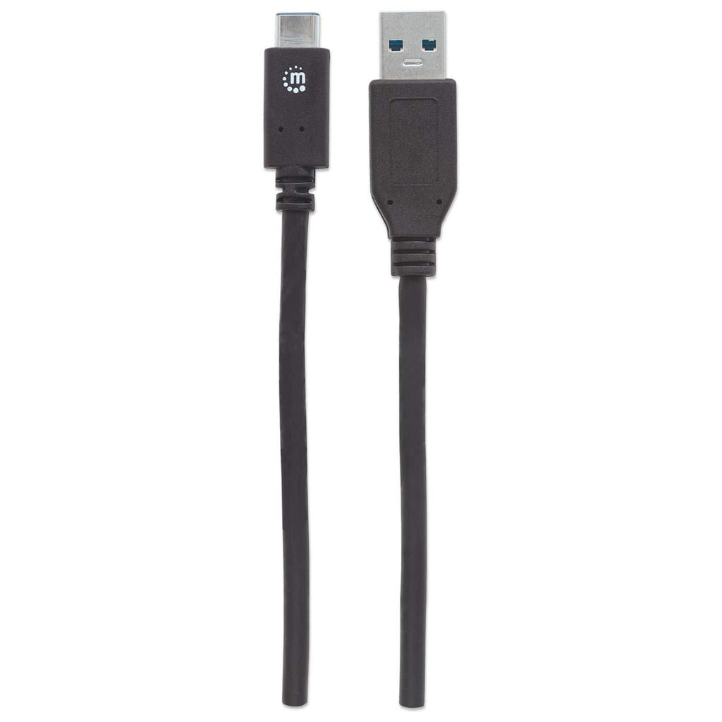 Manhattan USB-C to USB-A Cable, 1m, Male to Male, 10 Gbps (USB 3.2 Gen2 aka USB 3.1), 3A (fast charging), Equivalent to USB31AC1M, SuperSpeed+ USB, Black, Lifetime Warranty, Polybag