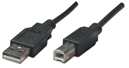 Manhattan USB-A to USB-B Cable, 0.5m, USB 2.0, 480 Mbps, Hi-Speed USB, Black, Lifetime Warranty, Equivalent to USB2HAB50CM