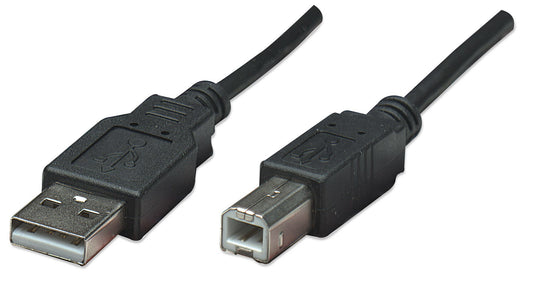 Manhattan USB-A to USB-B Cable, 0.5m, USB 2.0, 480 Mbps, Hi-Speed USB, Black, Lifetime Warranty, Equivalent to USB2HAB50CM