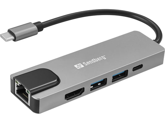 Sandberg USB-C 5-in-1 Travel Dock Saver, silver
