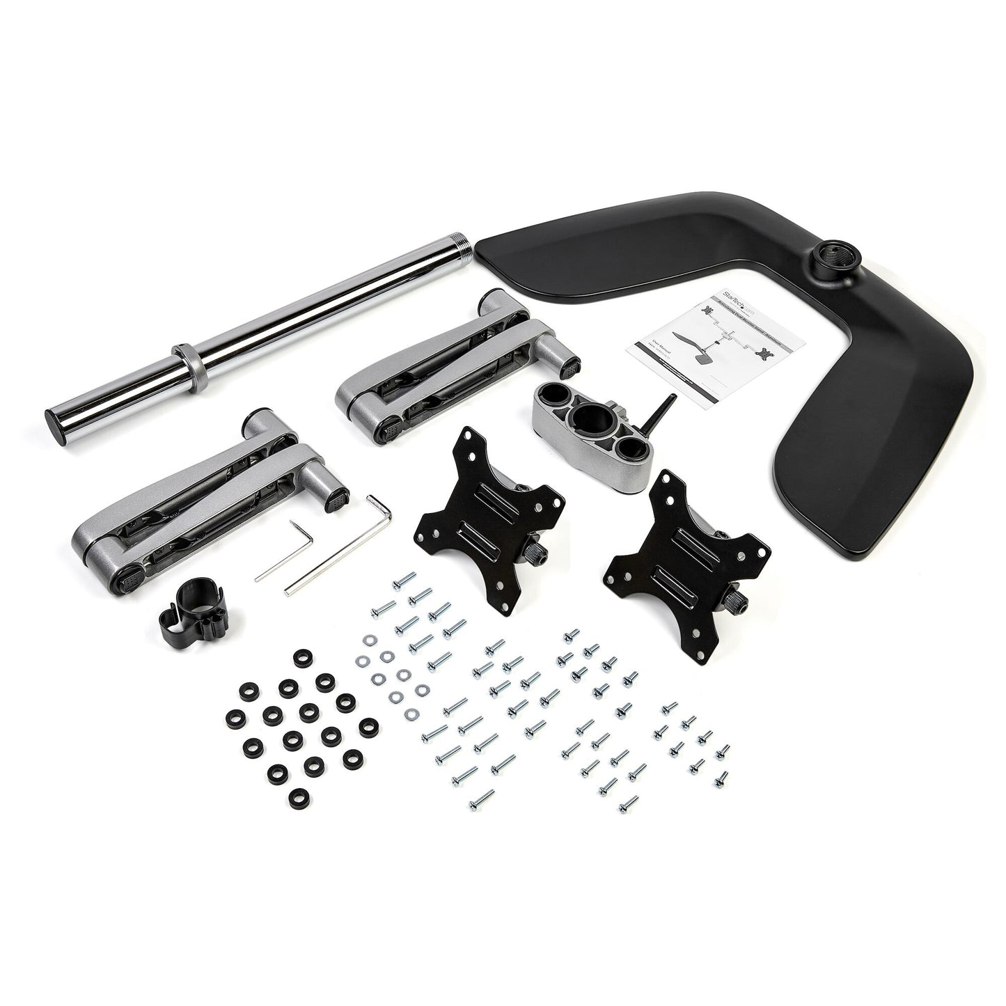StarTech.com Dual Monitor Stand - Ergonomic Desktop Monitor Stand for up to 32" VESA Displays - Free-Standing Articulating Universal Computer Monitor Mount - Adjustable Height - Silver