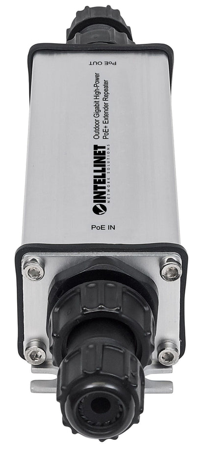 Intellinet Outdoor Gigabit High-Power PoE+ Extender Repeater, IEEE 802.3at/af Power over Ethernet (PoE+/PoE), Extends Range up to 100m, Metal, IP65