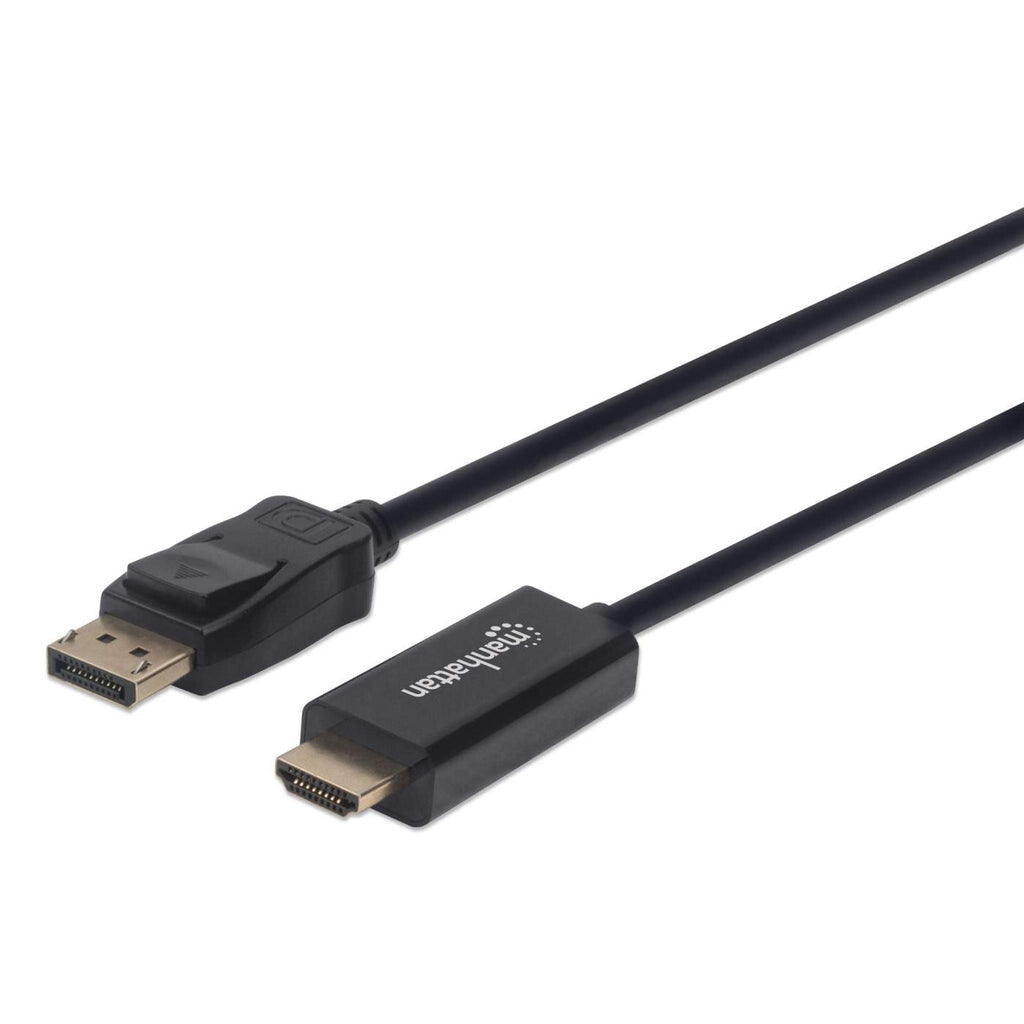Manhattan DisplayPort 1.2 to HDMI Cable, 4K@60Hz, 1.8m, DP With Latch, Black, Not Bi-Directional, Three Year Warranty, Higher 4K Refresh Rate than DP2HDMM2MB (2m); Comparable 4K@60Hz Output to 6F-DP-HDMI-4K60-HDR (Active, 2m)