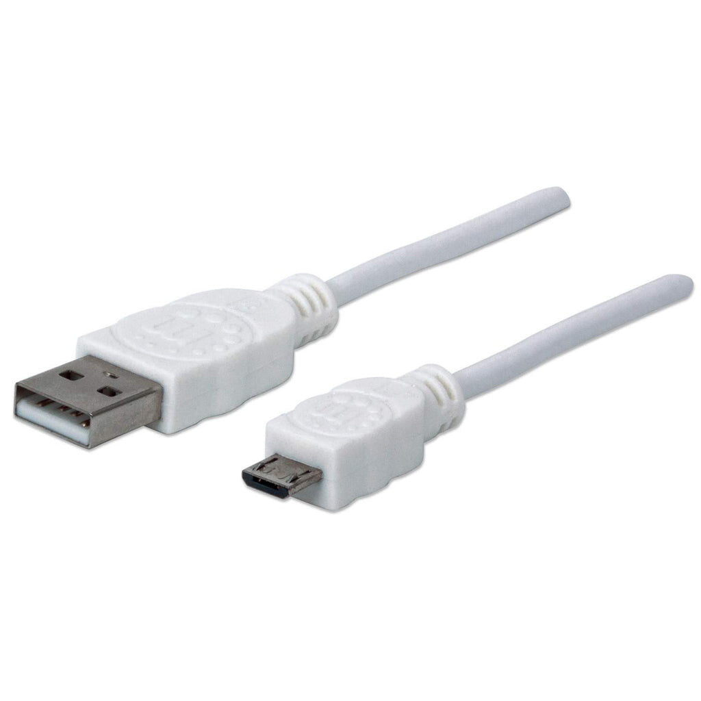 Manhattan USB-A to Micro-USB Cable, 1.8m, USB 2.0, 480 Mbps, Hi-Speed USB, White, Lifetime Warranty, Equivalent to USBPAUB2MW except 20cm shorter