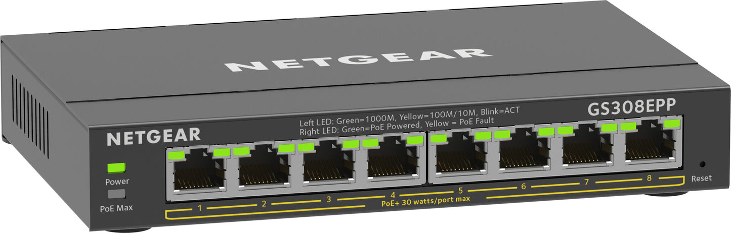 NETGEAR GS308EPP Managed L2/L3 Gigabit Ethernet (10/100/1000) Power over Ethernet (PoE) Black