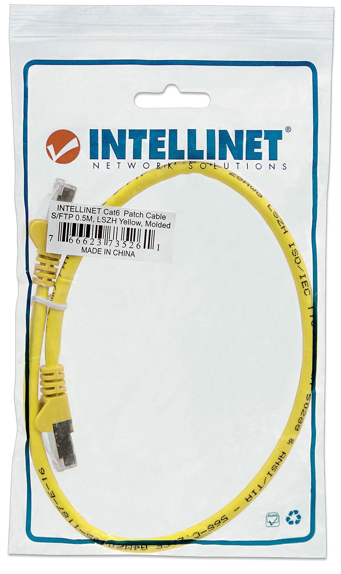 Intellinet Network Patch Cable, Cat6A, 2m, Yellow, Copper, S/FTP, LSOH / LSZH, PVC, RJ45, Gold Plated Contacts, Snagless, Booted, Lifetime Warranty, Polybag