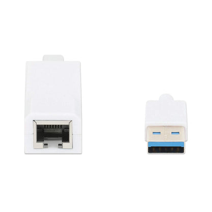 Manhattan USB-A Gigabit Network Adapter, White, 10/100/1000 Mbps Network, USB 3.0, Equivalent to USB31000SW, Ethernet, RJ45, Three Year Warranty, Blister