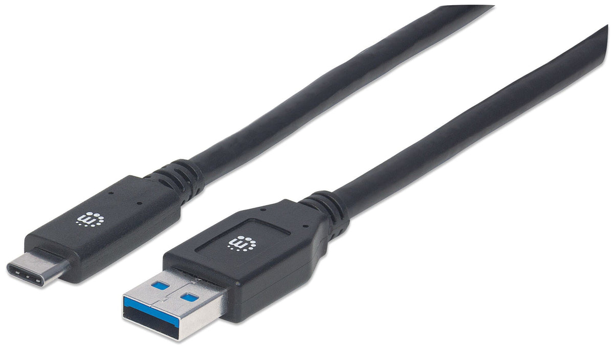 Manhattan USB-C to USB-A Cable, 3m, USB 3.0 (aka USB 3.2 Gen 1), 5 Gbps, 3A Fast Charging, SuperSpeed USB, Black, Lifetime Warranty