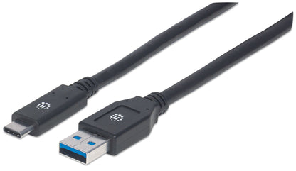 Manhattan USB-C to USB-A Cable, 3m, USB 3.0 (aka USB 3.2 Gen 1), 5 Gbps, 3A Fast Charging, SuperSpeed USB, Black, Lifetime Warranty
